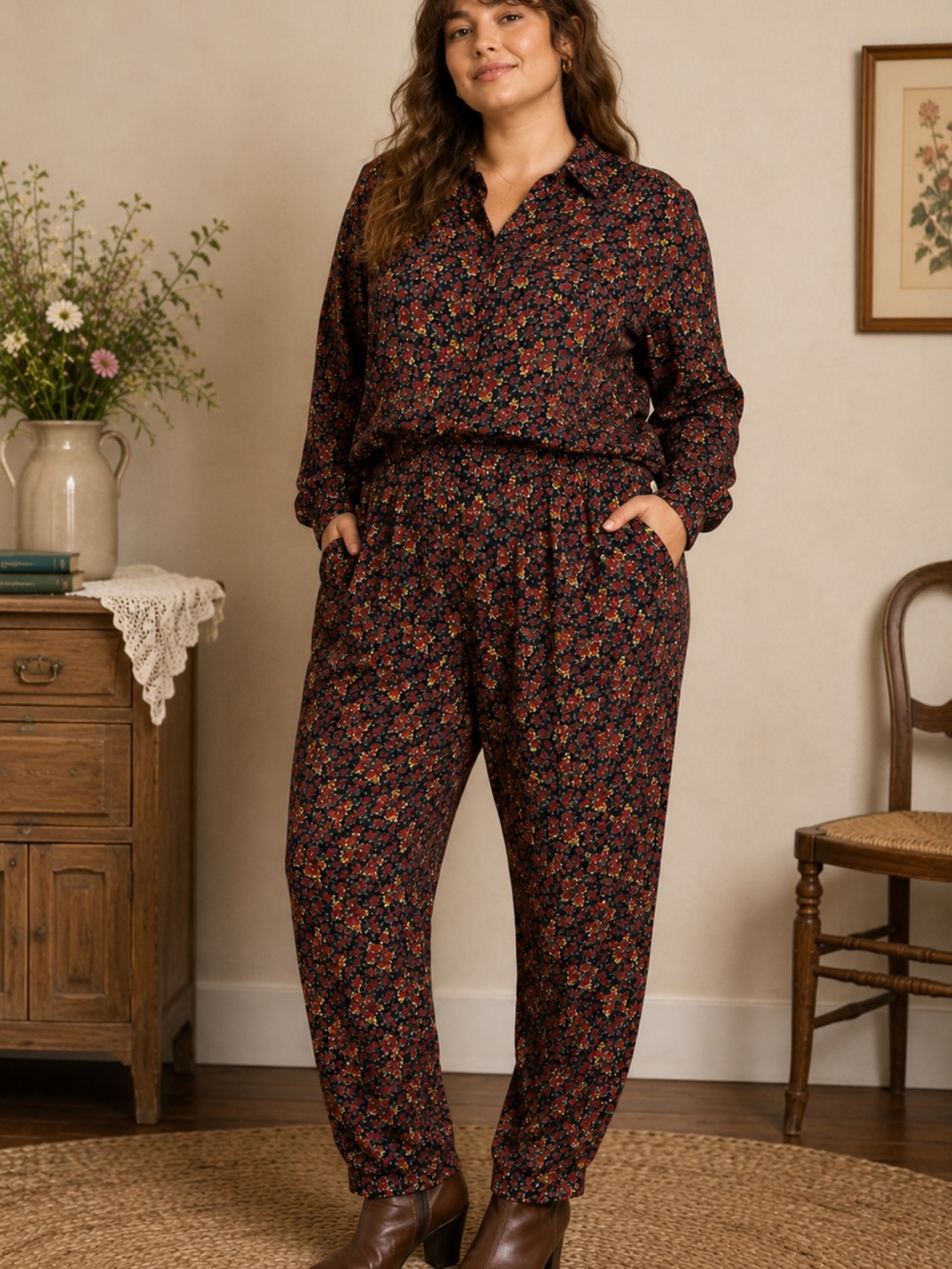 Vintage Tapestry Designs Floral 2 Piece Pants Set Cottagecore